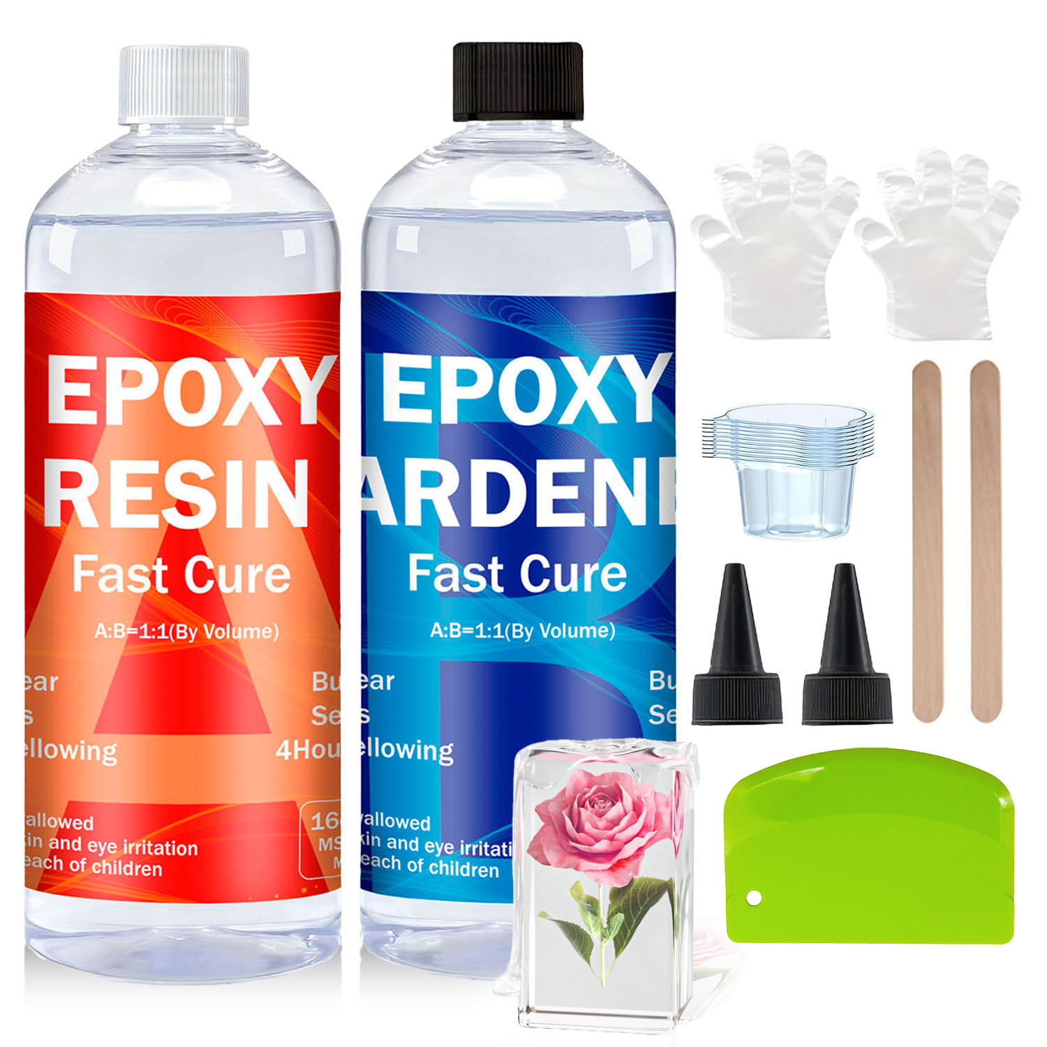 Resin Jewelry Kit - ชุดเรซินอีพ็อกซี่ใส 8oz/16oz/32oz ปราศจากฟองอากาศ ป้องกันการเหลือง ปรับระดับได้เอง อัตราส่วนผสม