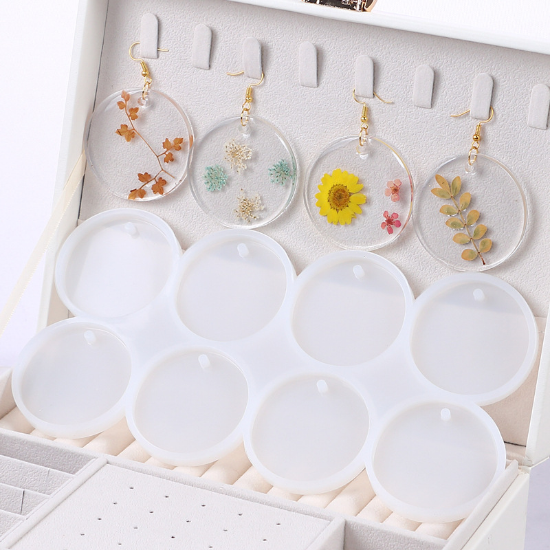 Mixing Cup Silicone - 8/12pcs รอบรูปไข่จี้เรซินแม่พิมพ์ DIY คริสตัลอีพ็อกซี่ต่างหู Charms แม่พิมพ์ซิลิโคนสําหรับเครื่องประดับทําพวงกุญแจแท็กหล่อ