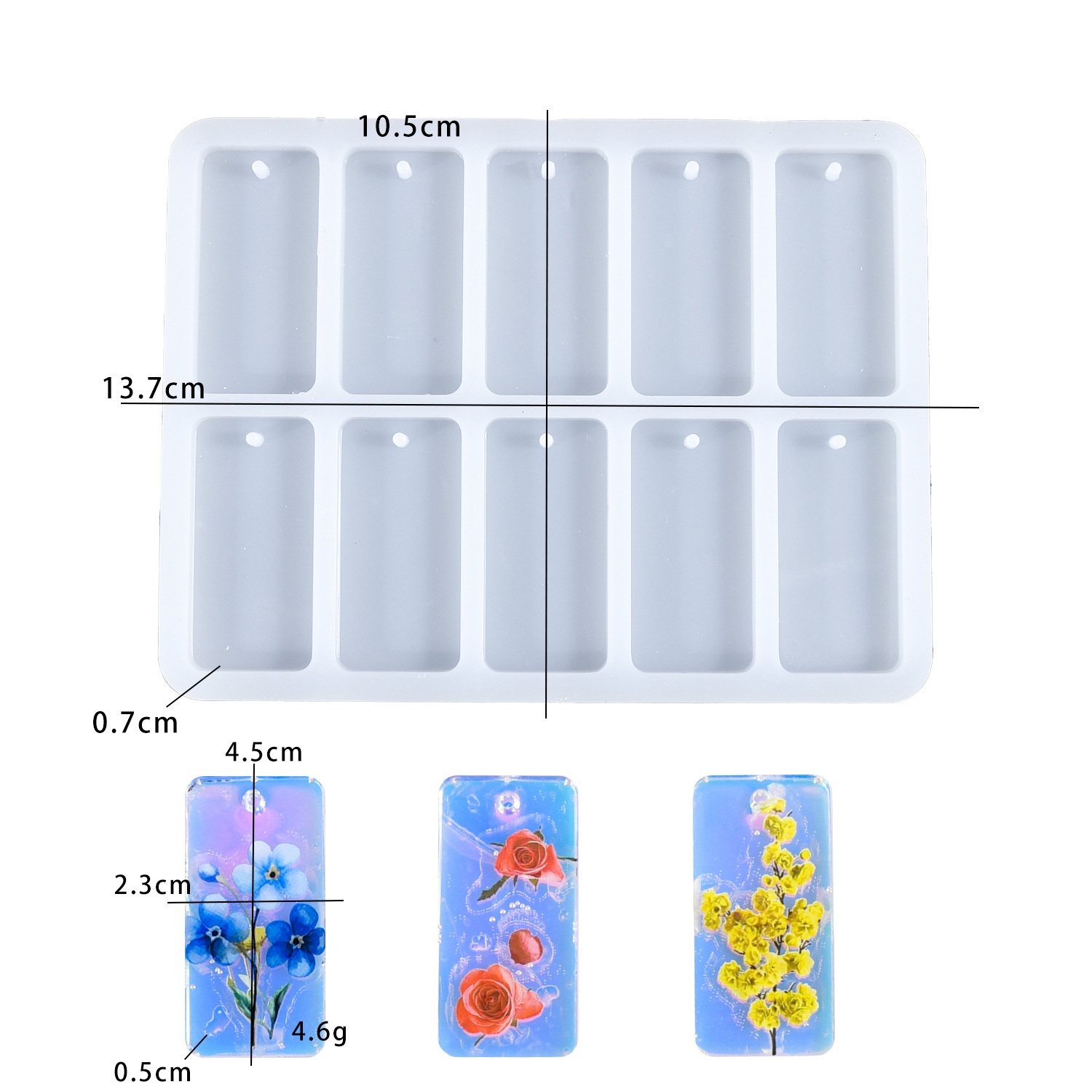 Silicone Mold Tray - แม่พิมพ์เรซิ่นอีพ็อกซี่ DIY แบบ 10 ช่องทรงสี่เหลี่ยมเต็มแผ่น สำหรับทำจี้ขนาดเล็ก