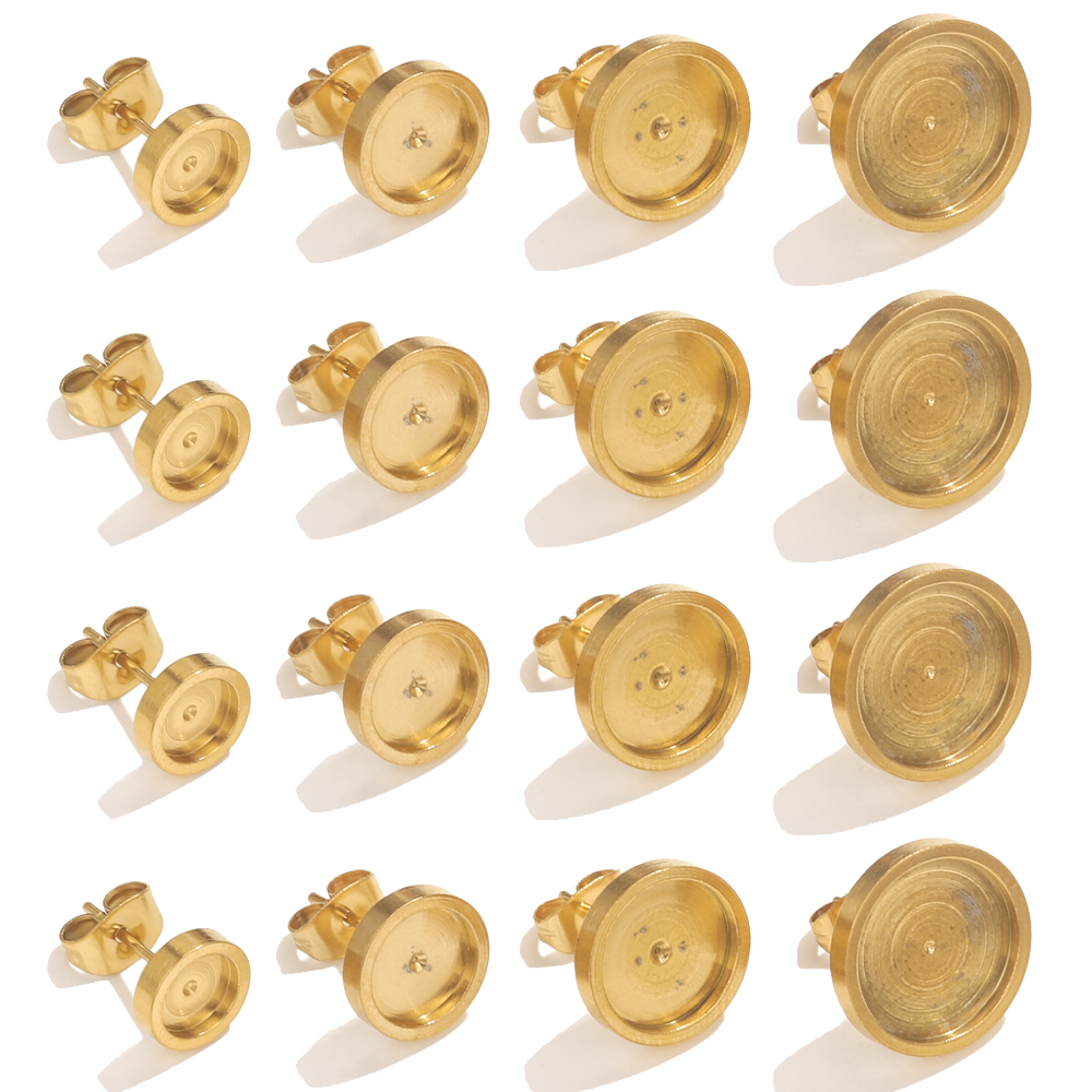 Resin Jewelry Kit - 10pcs สแตนเลสสตีลต่างหูสตั๊ดกลับฐาน Cabochon BEZEL การตั้งค่า DIY